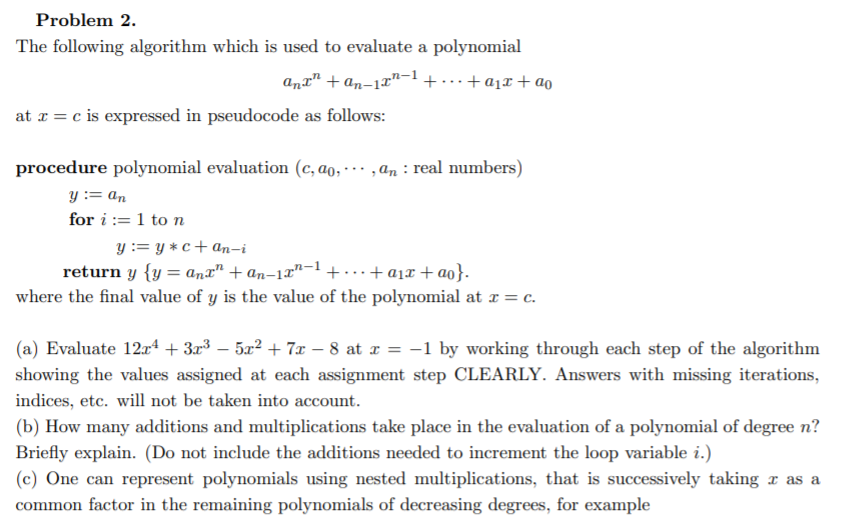 Solved Problem 2. The following algorithm which is used to | Chegg.com