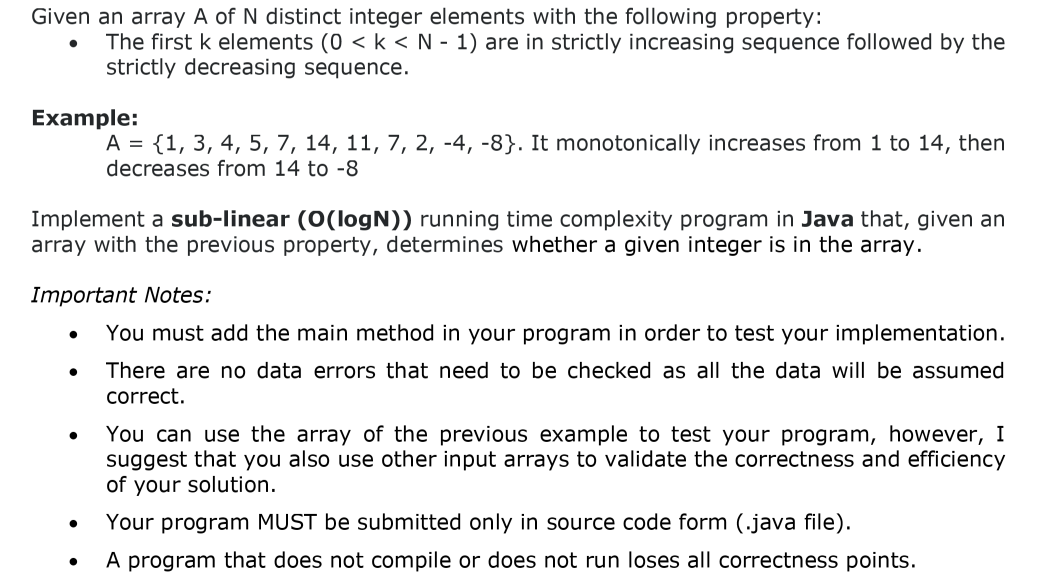 Solved Given an array A of N distinct integer elements with | Chegg.com