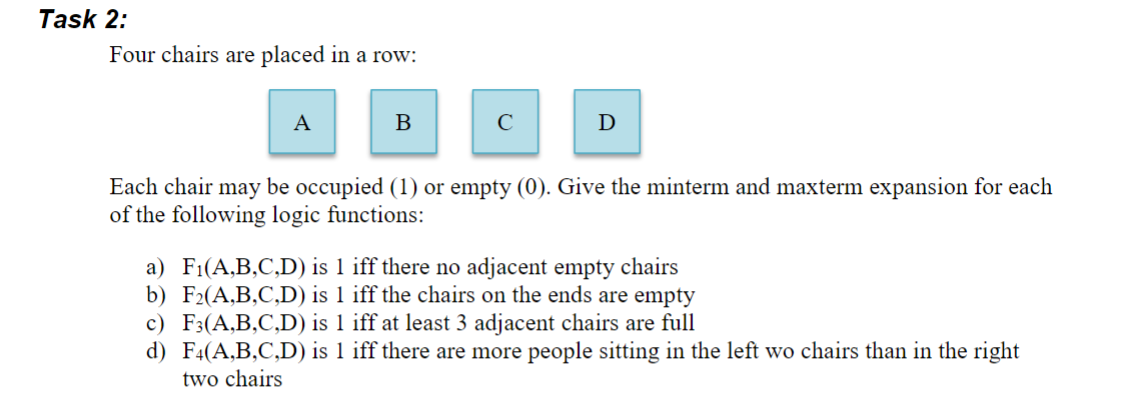Solved Task 2: Four chairs are placed in a row: Each chair | Chegg.com