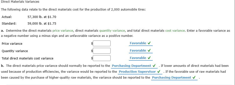 Solved Direct Materials Variances The following data relate | Chegg.com