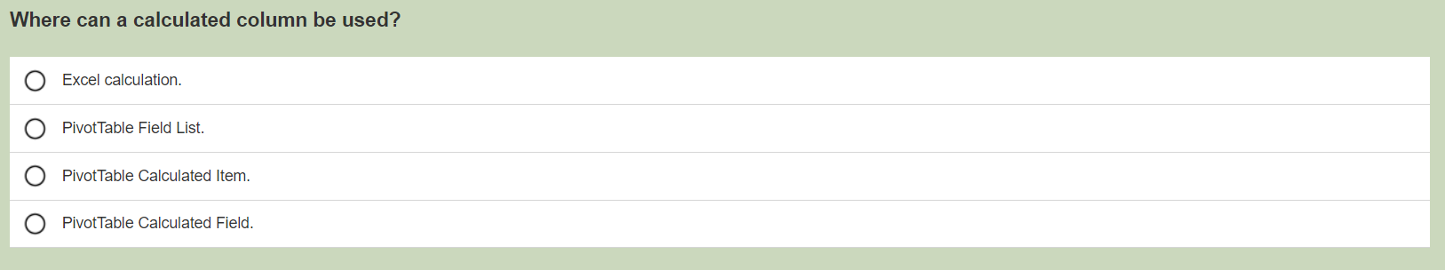 Solved Where can a calculated column be used? Excel | Chegg.com