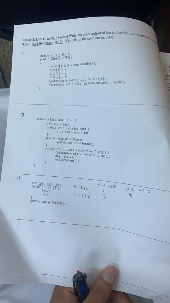 Solved Section 2: [3 pt (1 each), 7 mins] Write the exact | Chegg.com