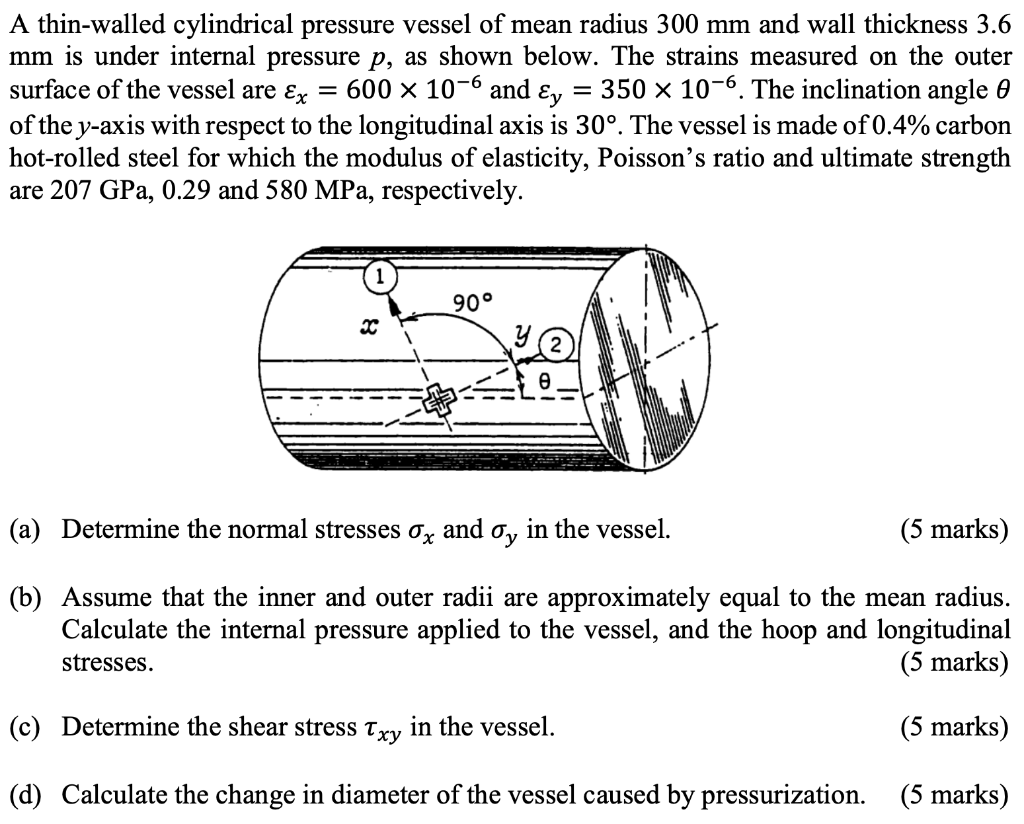 Solved A thin-walled cylindrical pressure vessel of mean | Chegg.com