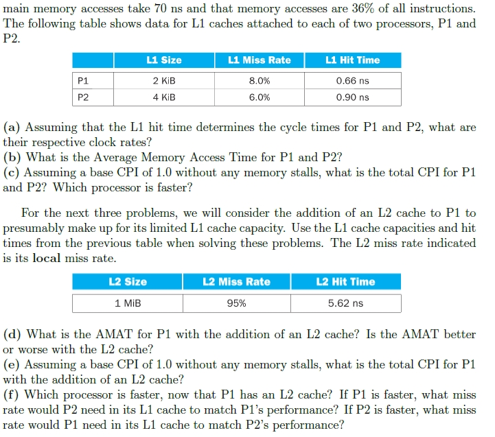 main memory accesses take 70 ns and that memory | Chegg.com