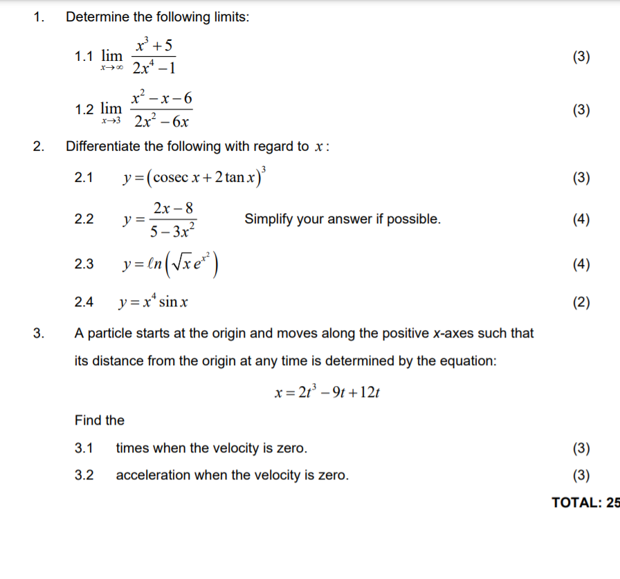 Solved 1. Determine The Following Limits: X + 5 1.1 Lim *** 