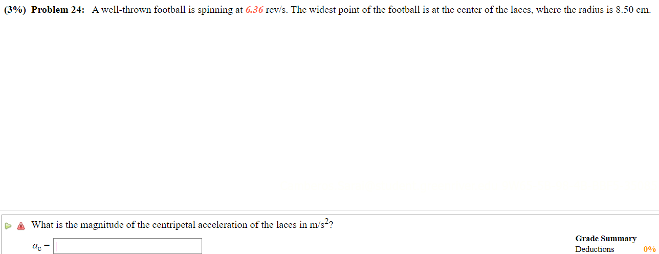 Solved A well-thrown football is spinning at 6.36 rev/s. The | Chegg.com