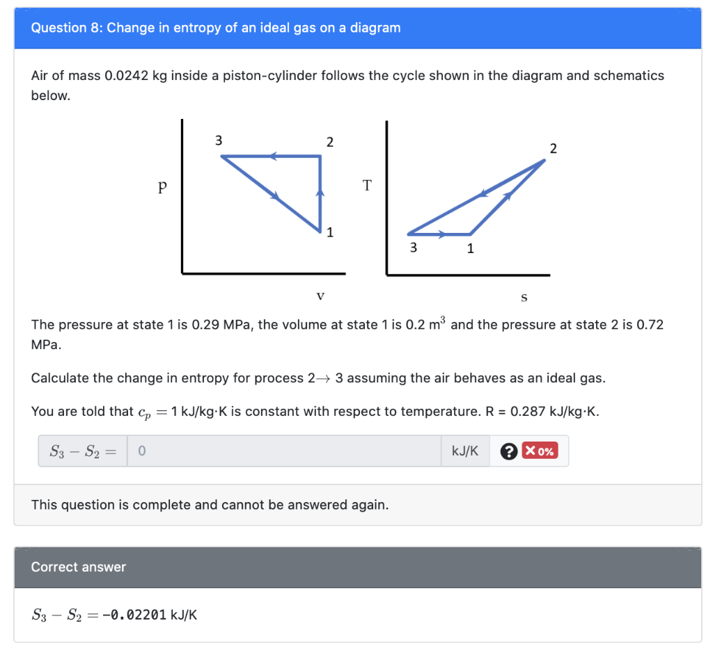 Solved Question 8: Change in entropy of an ideal gas on a | Chegg.com