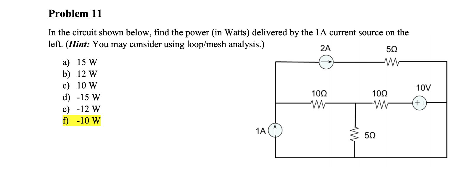 Solved 502 Problem 11 In the circuit shown below, find the | Chegg.com