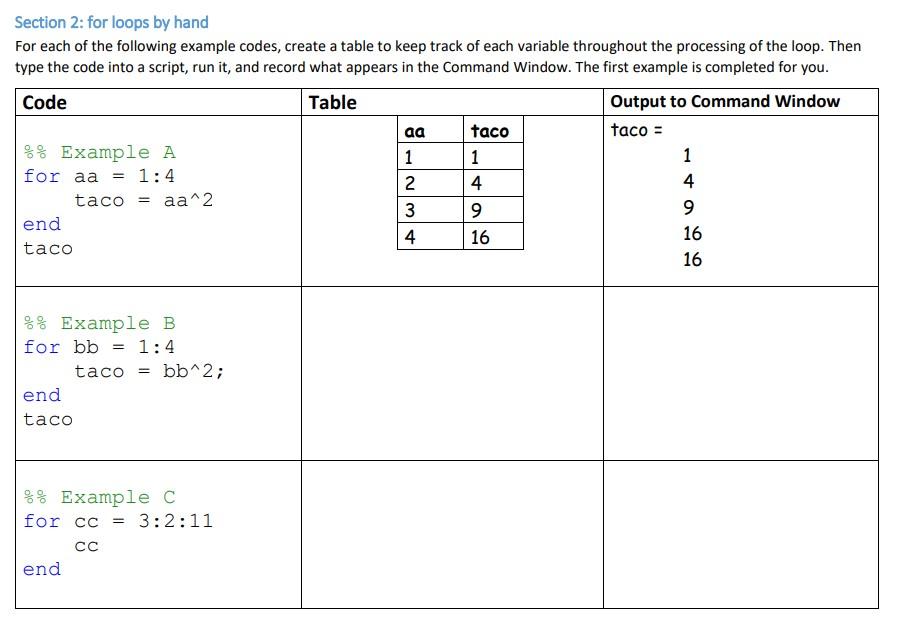 Solved Section 2: for loops by hand For each of the | Chegg.com