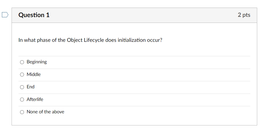 Solved Question 1 2 pts In what phase of the Object | Chegg.com