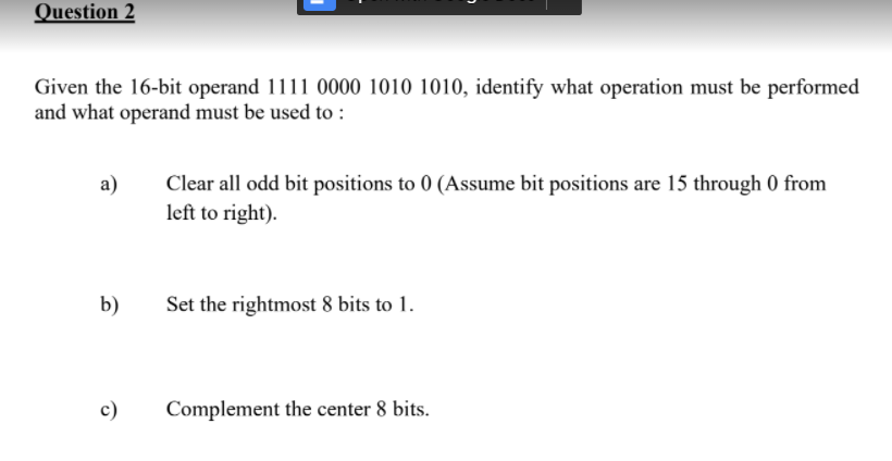 Solved Question 2 Given the 16-bit operand 1111 0000 1010 | Chegg.com