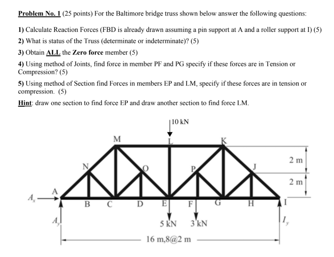 Solved Problem No. 1 (25 points) For the Baltimore bridge | Chegg.com
