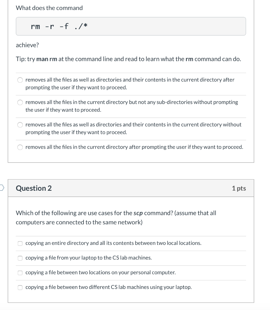 Solved What does the command rm -r -f .,* achieve? Tip: try | Chegg.com