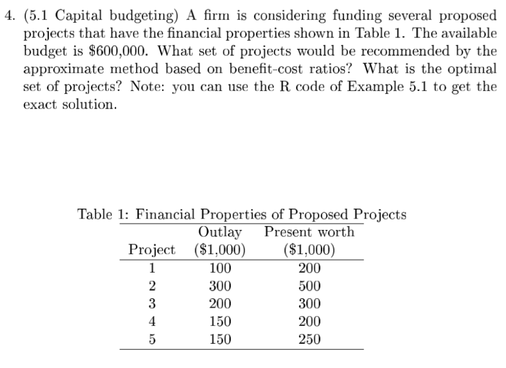 Solved 4. (5.1 Capital Budgeting) A Firm Is Considering | Chegg.com