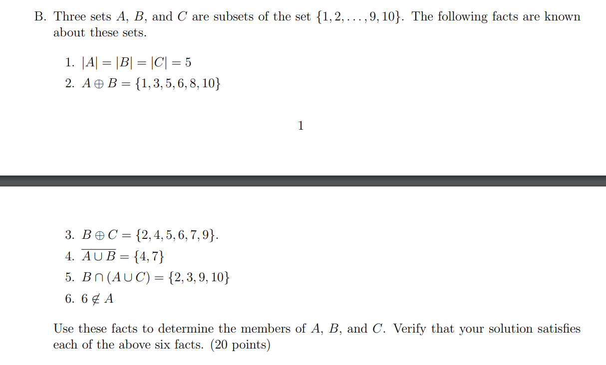 Solved B. Three Sets A, B, And C Are Subsets Of The Set | Chegg.com