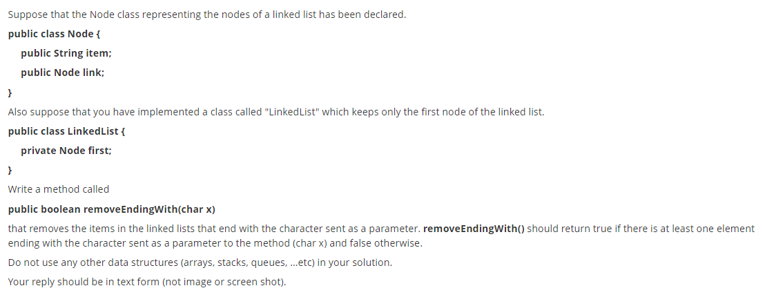 Solved Suppose that the Node class representing the nodes of | Chegg.com