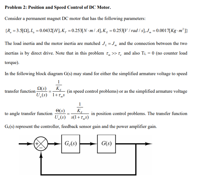 Solved Problem 2: Position And Speed Control Of DC Motor. | Chegg.com