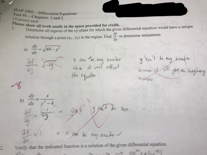 Solved MAP 2302 Differential Equations Test 1Chapters 1