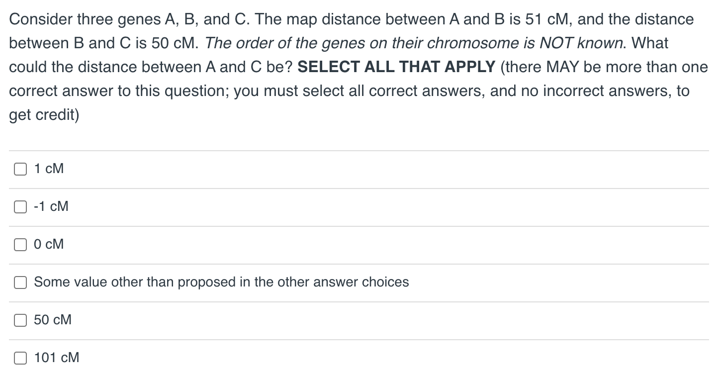 Consider Three Genes A,B, And C. The Map Distance | Chegg.com