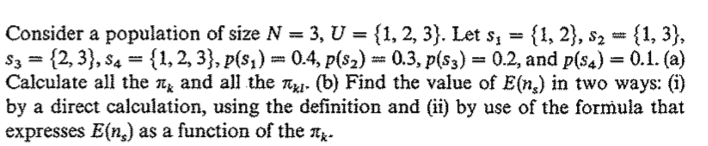 Consider a population of size N = 3, U = {1, 2, 3). | Chegg.com