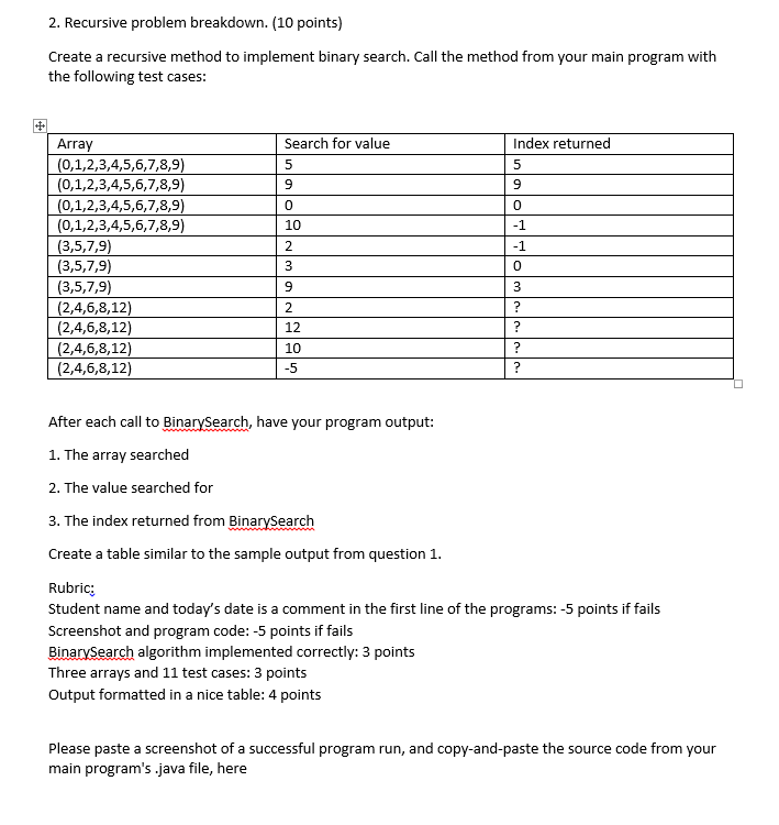 2. Recursive problem breakdown. (10 points) Create a | Chegg.com
