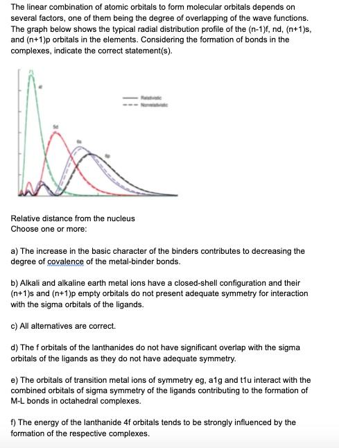 Solved The linear combination of atomic orbitals to form | Chegg.com