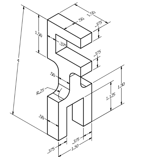 Solved Draw an Orthographic projection with centerlines, | Chegg.com
