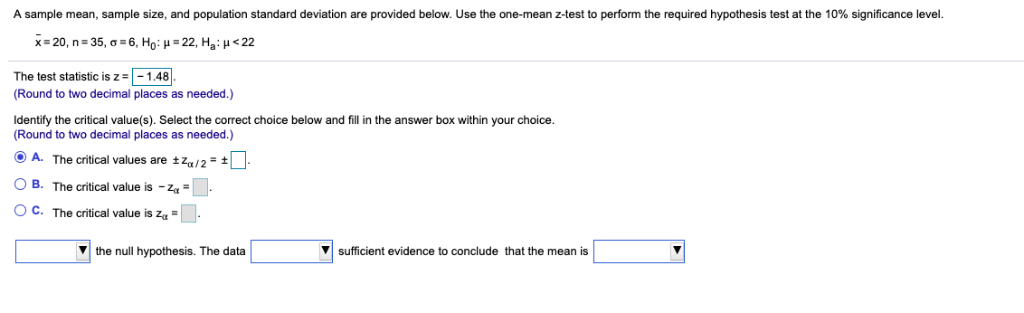 Solved A sample mean, sample size, and population standard | Chegg.com