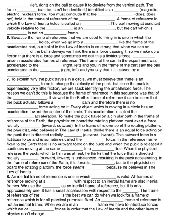 Solved: Worksheet For PSSC's Classic Film: Frames Of Refer... | Chegg.com