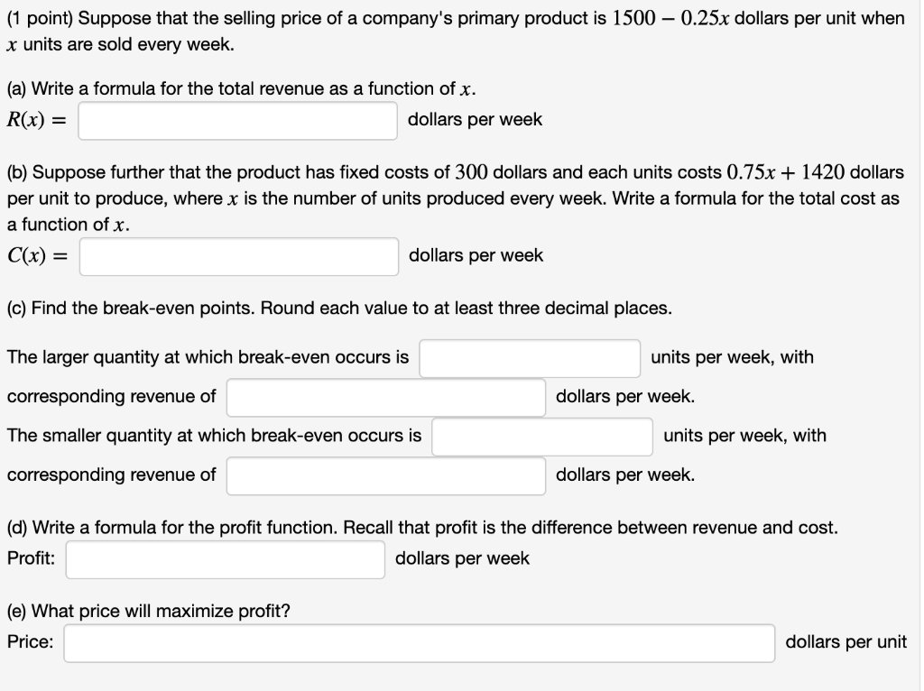 Solved (1 Point) Suppose That The Selling Price Of A | Chegg.com