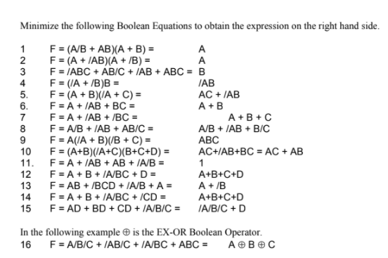 Solved Minimize The Following Boolean Equations To Obtain | Chegg.com