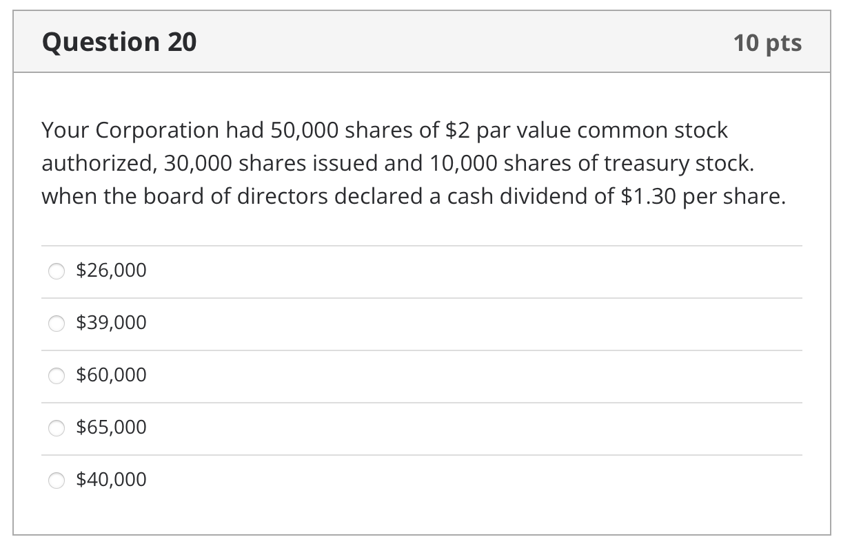 Solved Question 20 10 Pts Your Corporation Had 50,000 Shares | Chegg.com