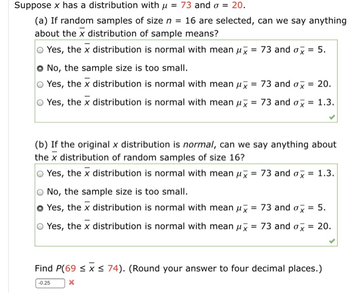 Solved Suppose x has a distribution with ? 73 and 20. (a) If | Chegg.com