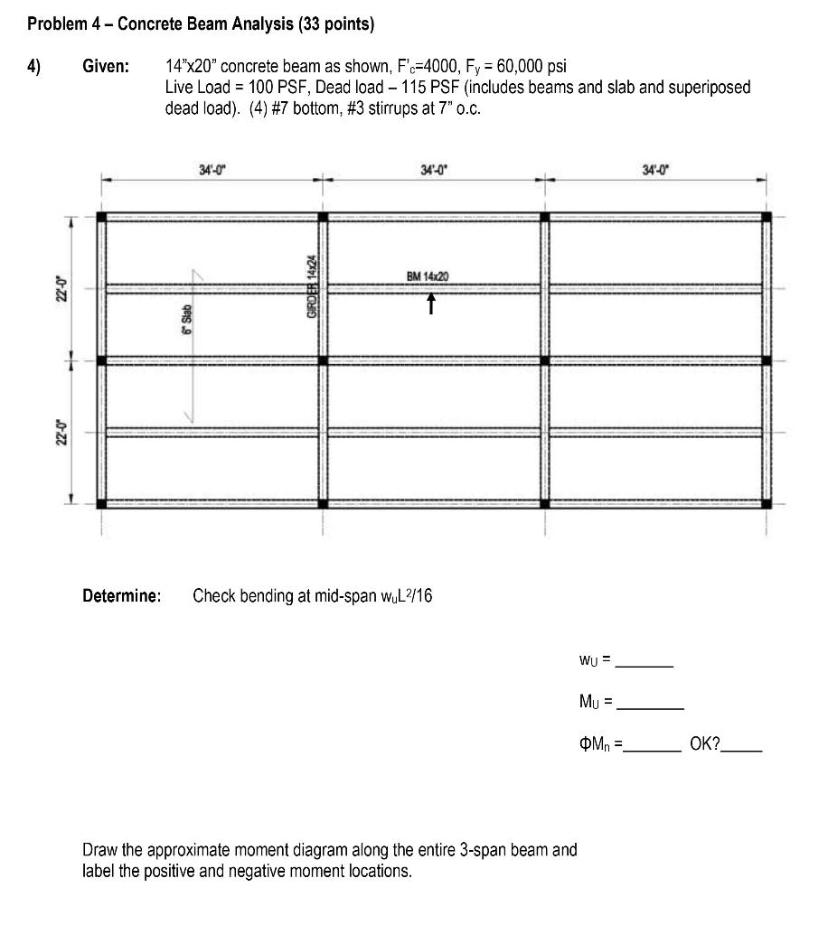 Solved Problem 4 - Concrete Beam Analysis (33 points) 4) | Chegg.com