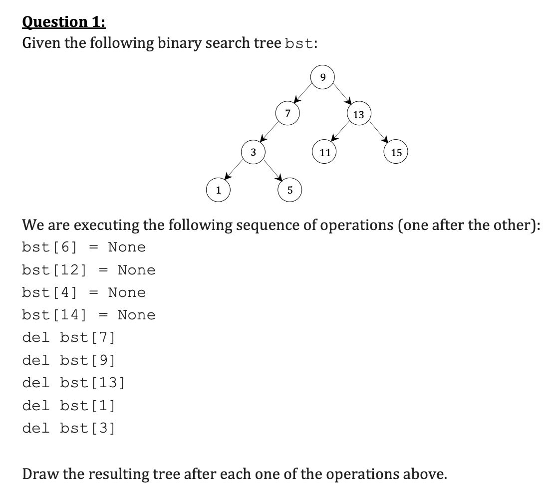 Solved Question 1: Given The Following Binary Search Tree | Chegg.com