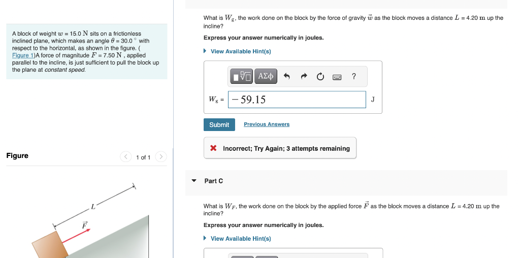 Solved What is Wg, the work done on the block by the force | Chegg.com