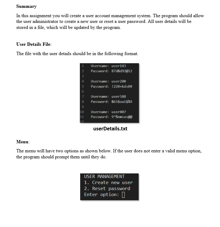 Solved Summary In this assignment you will create a user | Chegg.com
