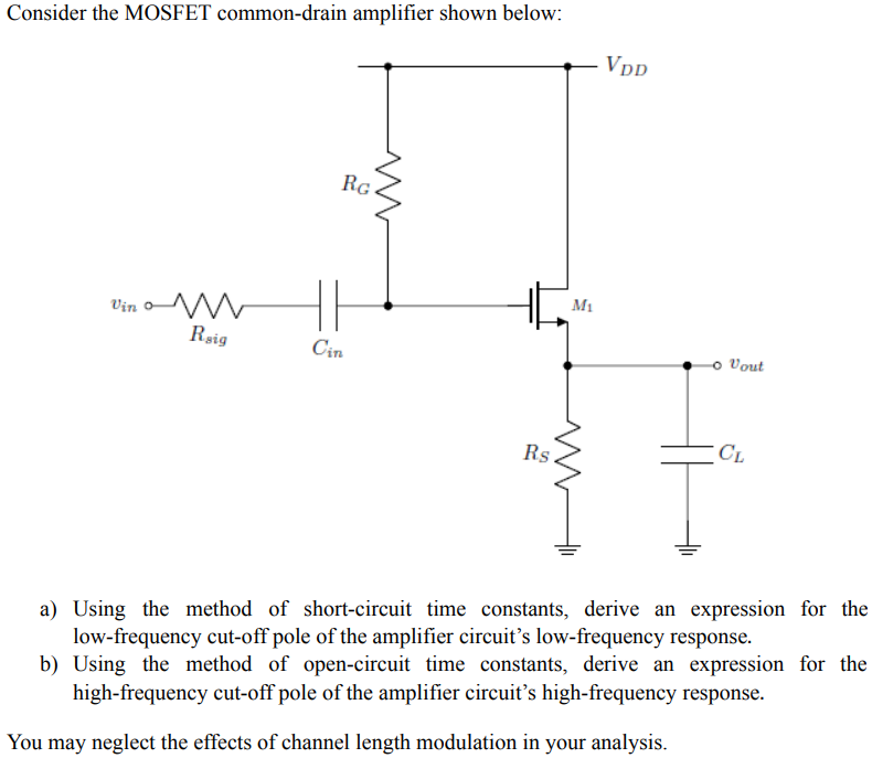 Consider the MOSFET common-drain amplifier shown