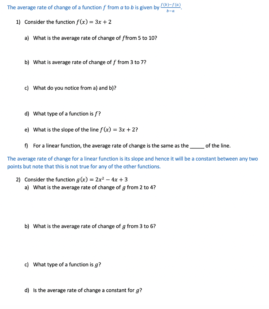 Solved The Average Rate Of Change Of A Function F From A Chegg Com