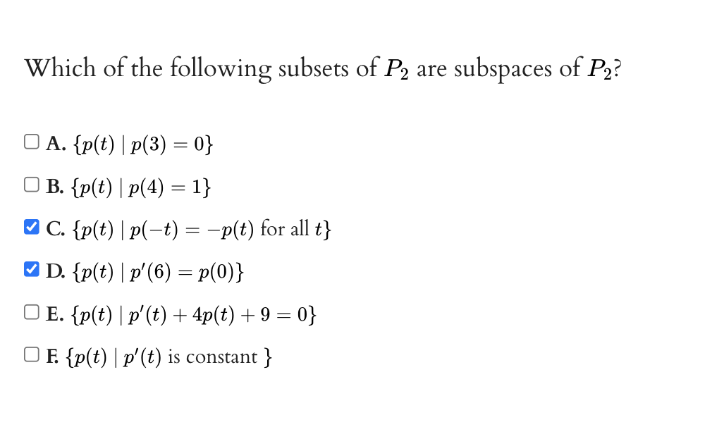 Solved Which Of The Following Subsets Of P2 Are Subspaces Of | Chegg.com