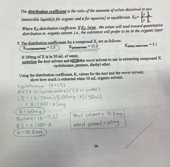 Solved The distribution coefficient is the ratio of the | Chegg.com