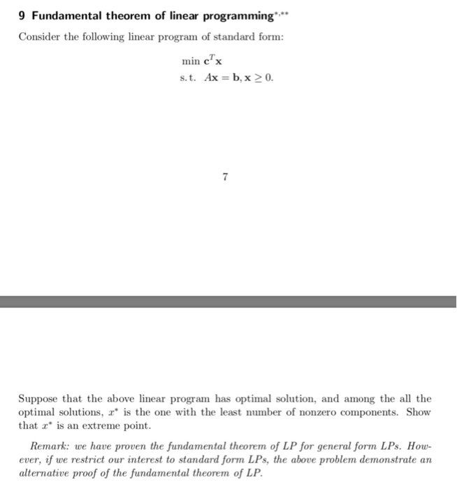 9 Fundamental theorem of linear programming Consider | Chegg.com