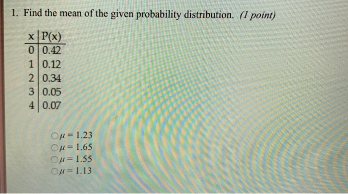 Solved 1. Find the mean of the given probability | Chegg.com