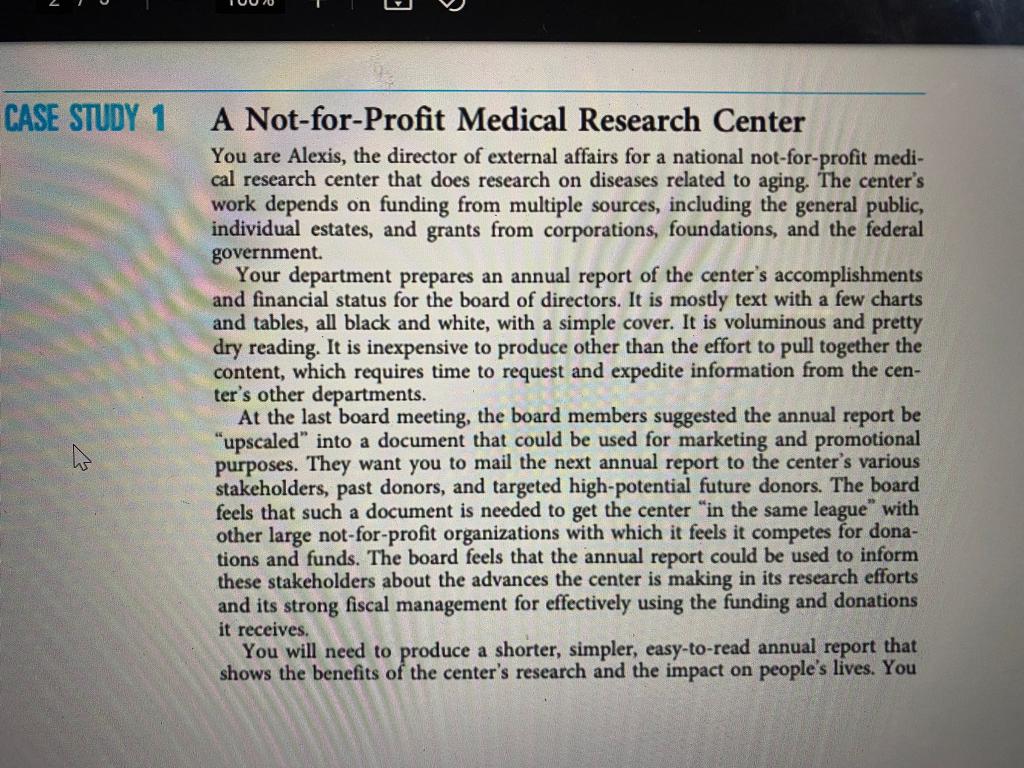 Solved CASE STUDY 1 A Not-for-Profit Medical Research Center