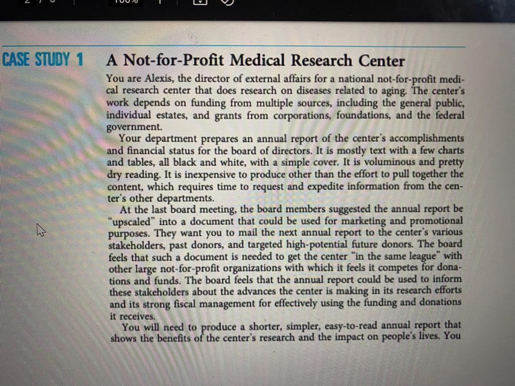 case study 1 a not for profit medical research center