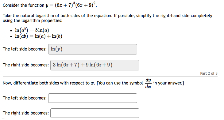 Solved Consider the function y=(6x+7)3(6x+9)9. Take the | Chegg.com