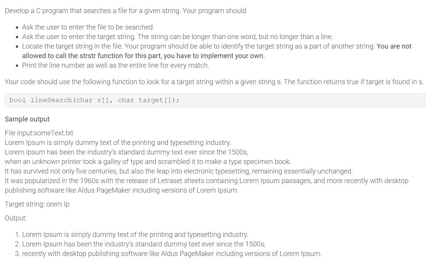 Solved Develop a C program that searches a file for a given | Chegg.com