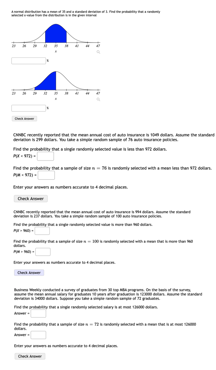 Solved A normal distribution has a mean of 35 and a standard | Chegg.com