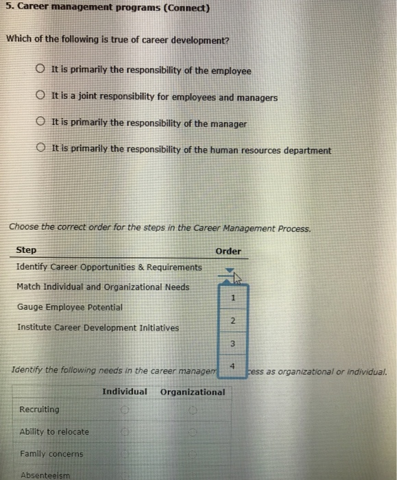 Solved 5. Career management programs (Connect) Which of the