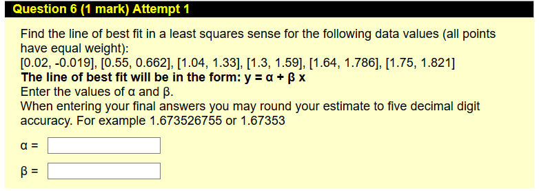 Solved Find the line of best fit in a least squares sense | Chegg.com